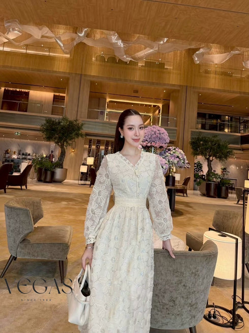 Women Lacey Flower Long Dress